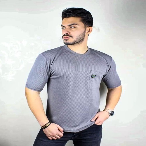 تیشرت طوسی مردانه آستین کوتاه مدل 1376