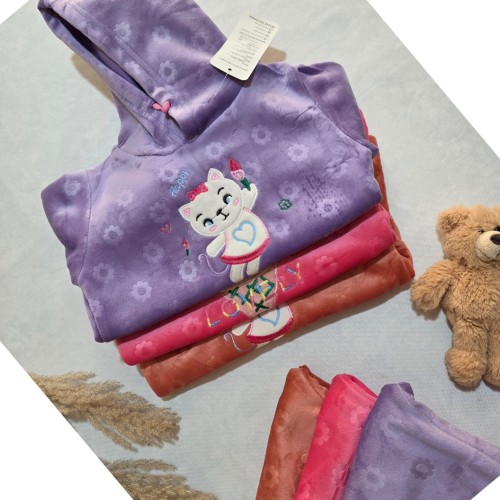 ست دخترانه هودی و شلوار مخمل توکرکی با کیفیت بالا