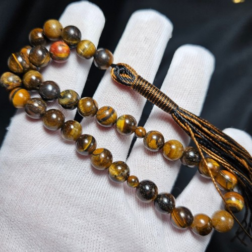 خرید تسبیح 33 دانه سنگ چشم ببر طبیعی معدنی