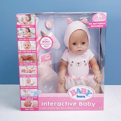 عروسک دخترانه جیشی BABY BORN با لوازم و پیراهن صورتی