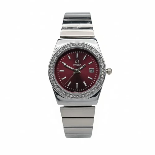 خرید ساعت امگا دورنگین استیل زنانه صفحه آلبالویی