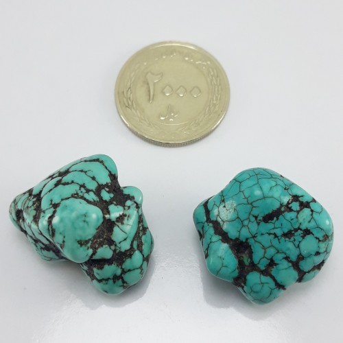 فروش یه جفت مهره سنگی فیروزه تبتی قلوه ای