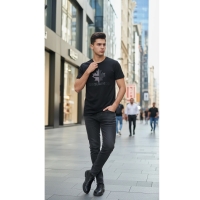 تیشرت آستین کوتاه ساده طرح برگ نگین دار مدل T50 محدود