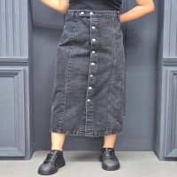 دامن جین زنانه قد 90 دکمه‌دار مشکی استایل مدرن و شیک