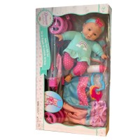 عروسک با کالسکه و وسایل مراقبتی سبز - اسباب بازی کودک