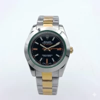 خرید ساعت رولکس میلگاس دورنگ طلایی صفحه مشکی مردانه