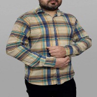 پیراهن مردانه چهارخانه آستین بلند کرم آبی مدل 1366