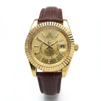 خرید ساعت رولکس اسکای دویلر چرمی طلایی مردانه