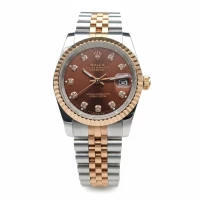 ساعت رولکس دیت جاست دورنگ رزگلد صفحه قهوه‌ای مردانه
