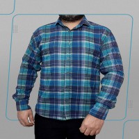 پیراهن مردانه چهارخانه آبی طوسی مدل 1358