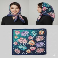 روسری نخی قد 120 طرح گل رنگ بندی