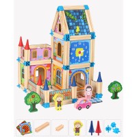 اسباب بازی ساختنی بلوک چوبی 128 تکه قصر چوبی