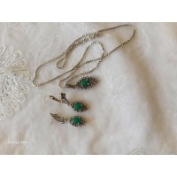 گوشواره گردنبند نقره عقیق با زنجیر و نگین اصل