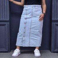 دامن جین زنانه آبی یخی دکمه‌دار قد ۹۰ خنک و خاص برای تابستان