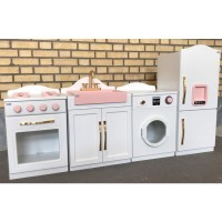 آشپزخانه 4 تکه رنگی سفید و صورتی با طراحی مدرن