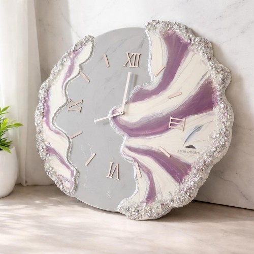 فروش ساعت دیواری دفرمه بنفش طوسی با موتور تایوانی