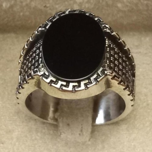 انگشتر نقره 925 وارداتی ترک با نگین مشکی و سایز بزرگ