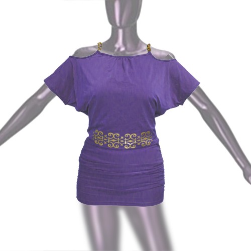 فروش بلوز مجلسی بنفش استرچ فری سایز با طرح طلایی