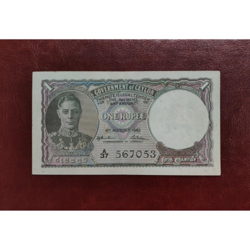 فروش اسکناس یک روپیه سیلان جرج ششم سال 1943