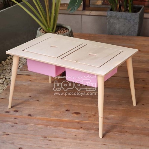 میز کودک چوبی با دو باکس بزرگ صورتی مدل P/5556/B
