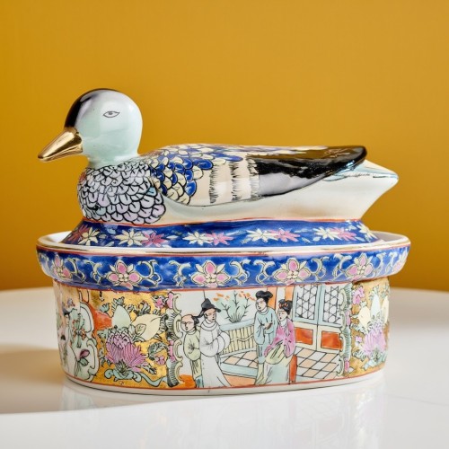 شکلاتخوری گل مرغی چینی قدیمی و دست‌ساز