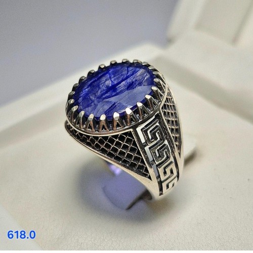 انگشتر نقره یاقوت کبود معدنی آفریقایی سایز 62-64