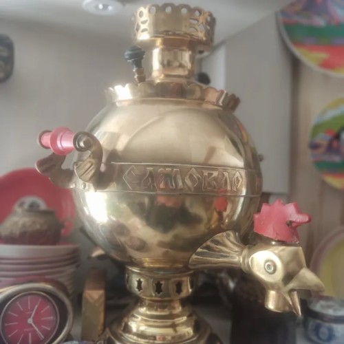 فروش سماور زغالی خروس روسی اصل با طلا